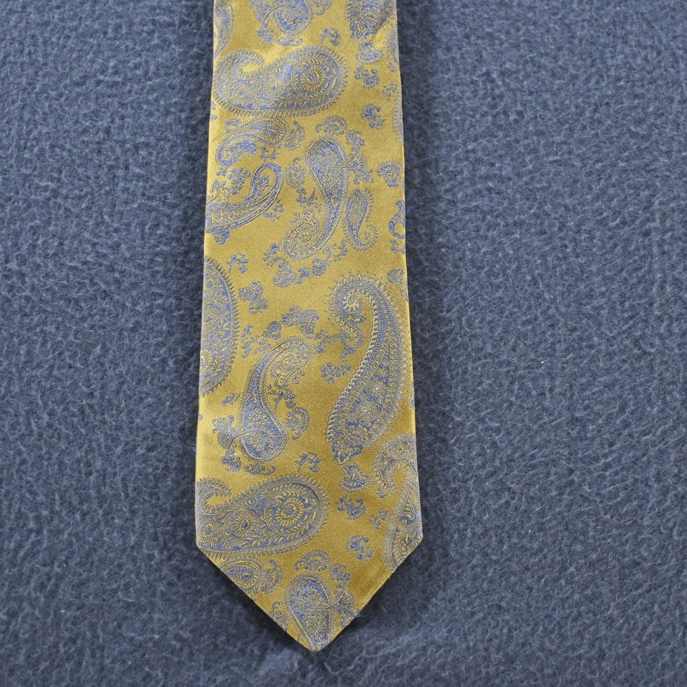 Ike Behar Mens Hand Tailored Paisley Silk Necktie OS Gold Blue